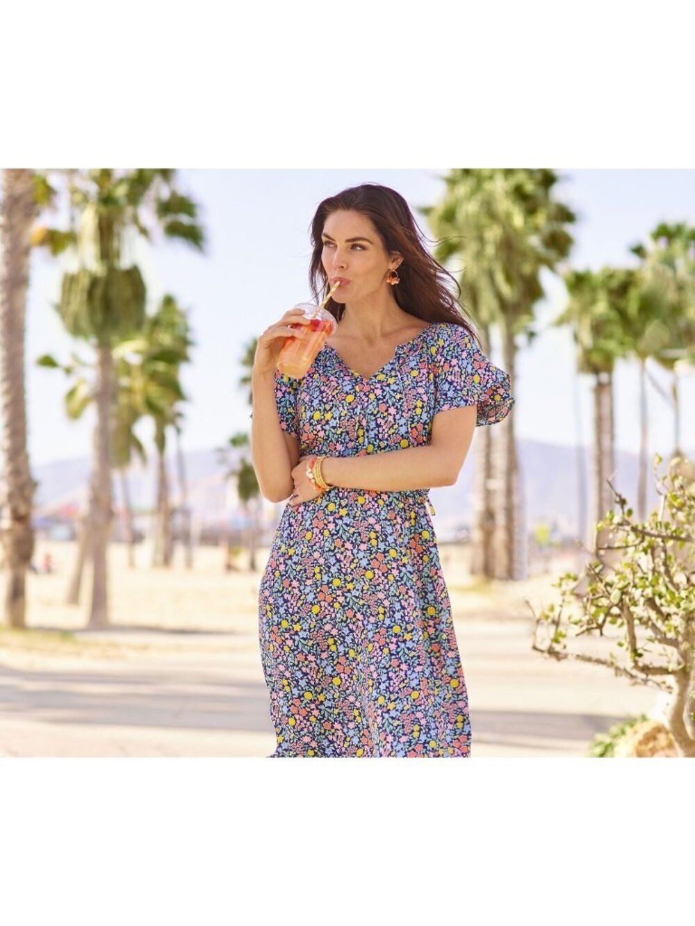 Talbots Plus Petite 22 Floral Gathered Tie Neck Dress Bloomcore NEW